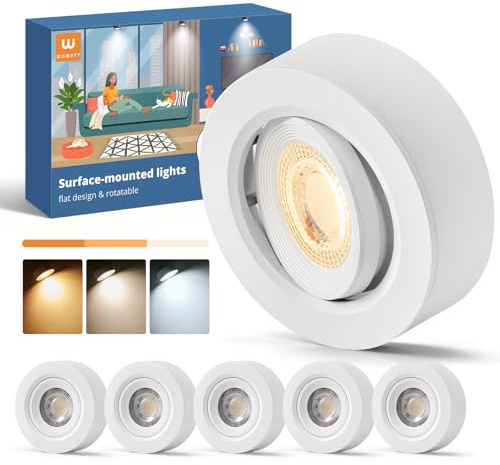 wowatt 6er Set Deckenspots Weiß, 5.5W 550LM LED Aufbauspot Dimmbar Warmweiß 3000K Neutralweiß 4000K Kaltweiß 6000K, Aufbaustrahler Schwenkbar 30°, Spots Deckenleuchte Aufputz 92mmX30mm, Kunststoff