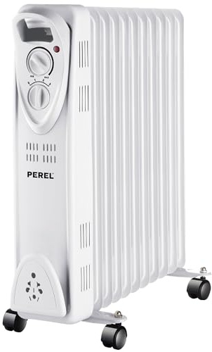 Perel Ölradiator 2500 W, 11 Rippen, 3 Heizstufen, Thermostat, für Räume bis 30 m², mit Rollen
