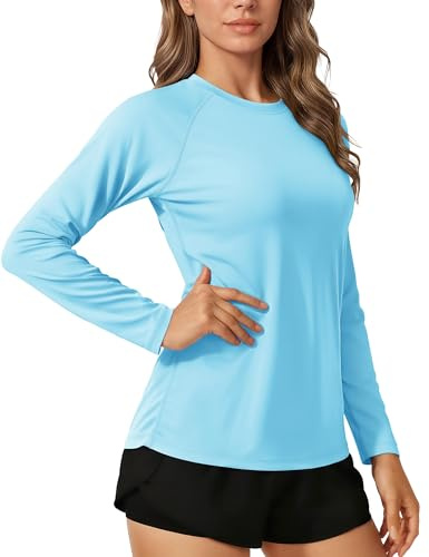 TACVASEN Damen Schwimmshirt Langarm UV Sonnenschutz UPF 50+ Schnelltrocknend Surfshirt Badeshirt Rashguard Outdoor Sommer (M, Seeblau)