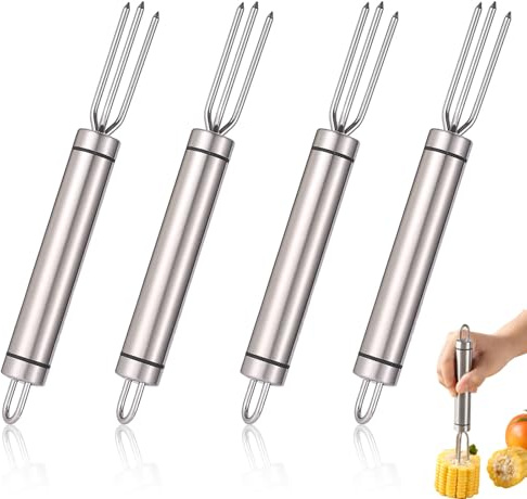 4 Stück Pellkartoffelgabel, Kartoffelgabel Aus Edelstahl Pellkartoffel - Gabell mit 3 Zinken Quellkartoffel Halter für Pellkartoffel oder MaiskolbenHalter