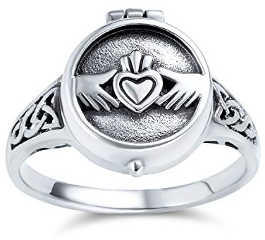 Bff Himmlisch Irish Freundschaft Paare Versprechen Herz Memorial Keepsake Claddagh Medaillon Ring Für Männer Für Frauen Oxidiert .925 Sterling Silber