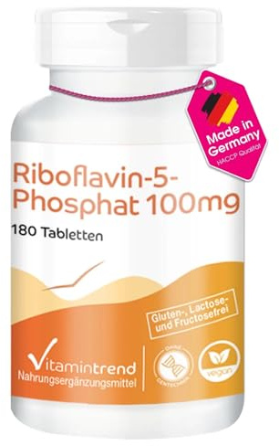 Vitamintrend Vitamin B2 Riboflavin 79mg, 180 Tabletten, schluckfreundlich, Riboflavin-5-Phosphat, hochdosiert, Nahrungsergänzungsmittel vegan ohne Magnesiumstearat, in Deutschland hergestellt