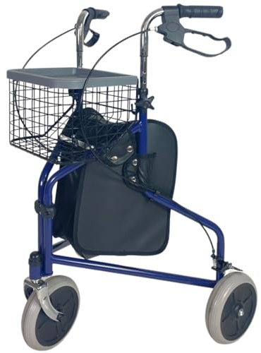 abc HOME | Rollator für Innenbereich | Metallkorb | Tasche | klappbar | verstellbare Höhe (Blau)