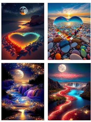 FLAJZ Diamond Painting, 4 Stück Diamond Painting Erwachsene, Diamond Painting Set für Erwachsene und Kinder, Mosaikherstellung Für Wohnzimmer, Schlafzimmer, Büro, Wand, Heimdekoration