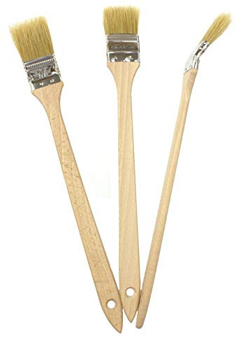 EFO Heizkörperpinsel Set 3 Stück 36 mm | Malerpinsel mit langem Holzstiel für schwer zugängliche Stellen | Fassadenpinsel mit schrägem Kopf für präzises Streichen | Maler Pinsel | Borstenmischung