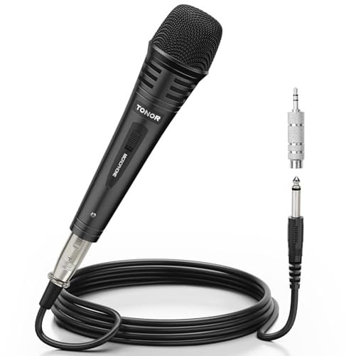 TONOR Dynamischer Mikrofon mit 16ft/5m XLR Kabel, 6,35mm Klinke Handmikrofon Microphone kompatibel mit Karaoke Maschine, für Bühne, Studio, KTV & Heimgebrauch Audio