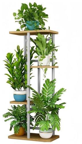 LINZINAR Pflanzenständer 4 Etagen 5 Topfpflanzenregal für Innenbereich, mehrere Ständer für Garten, Ecke, Balkon, Wohnzimmer (4 Etagen, 5 Topfpflanzen, Weiß)