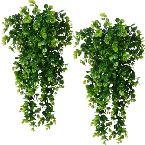 BEJAGWUS Kunstpflanze Hängend,Hängepflanze Künstlich,Fake Efeu | Kunstpflanzen wie Echt,2 Pack,Plastik Material,Aesthetic Deko für Draußen Drinnen Outdoor Balkon Badezimmer Terrassen