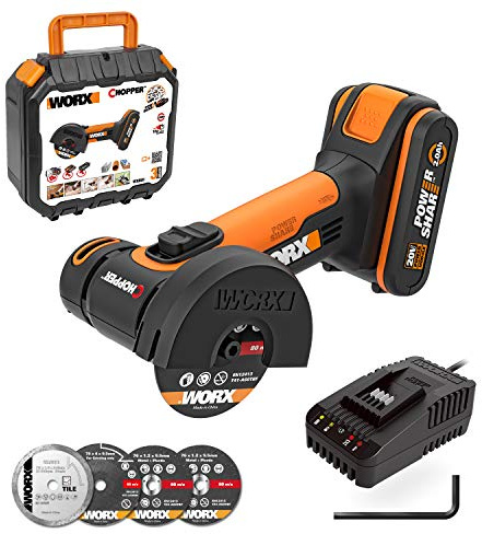 WORX 20V Akku Winkelschleifer WX801, Schleifen & Schneiden, 2Ah & Ladegerät | 76mm Kompaktschleifer, 1.1kg, 19500 U/min, Schleifen und Schneiden, für Metall, Fliesen & Kunststoff