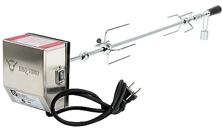 BBQ-Toro Grillspieß Set 90 cm, 220V - 240V Edelstahl Motor, 2X Fleischnadeln, Lager | Ausgleichsgewicht und Motorhalterung | Drehspieß für Gasgrill, Rotisserie, Drehspieß | Elektrisch
