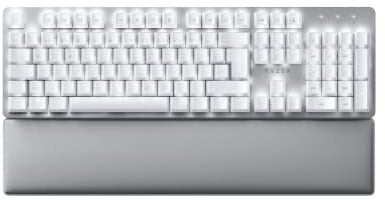 Razer Pro Type Ultra - Kabellose Mechanische Tastatur für Maximale Produktivität (Gelbe geräuschlose & Lineare Schalter, Auflage aus Kunstleder, Multi-Device-Dongle, Bluetooth) QWERTZ DE-Layout | Weiß