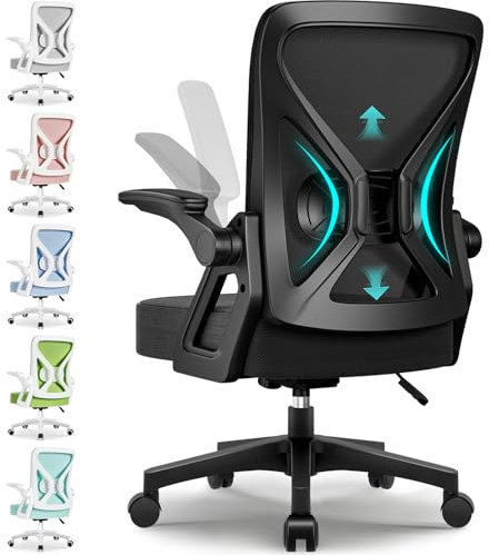 Airchros Bürostuhl Ergonomisch,Schreibtischstuhl mit Hochklappbaren Armlehnen,Einstellbare Lendenstütze,Höhenverstellbarer Chefsessel Drehstuhl,Netzstuhl mit Wippfunktion bis 125°,Schwarz