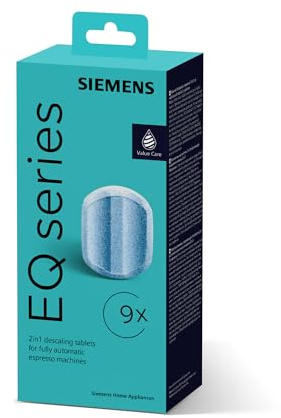 Siemens Entkalkungstabletten, 9 Stück, passend für alle Kaffeevollautomaten der EQ Reihe und Einbauvollautomaten, für ein langes Maschinenleben, TZ80032A