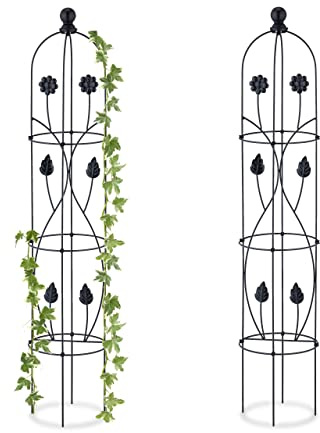 Relaxdays Rankhilfe Obelisk, 2er Set, HxD: 103x20 cm, Ranksäule Kletterpflanzen, Metall, freistehend, Rosenturm, schwarz