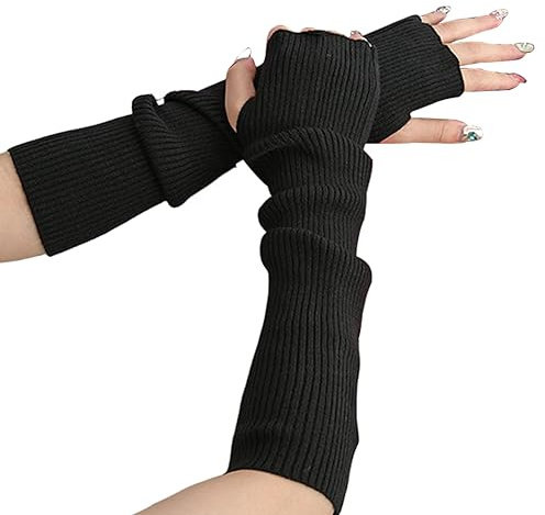 Suxgumoe Damen Winter Armstulpen, Damen Winter Stricken Handschuhe mit Armstulpen, Lange Fingerlose Pulswärmer Damen Handwärmer Stulpen