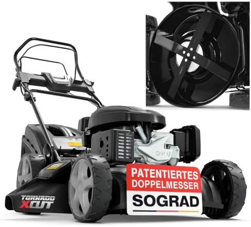 ONBEST 5IN1 Rasenmäher Benzin - 6,5 PS - mit 4 Klingenschneidsystem & Sograd – 4 Takt Motor – 196 cm³ Hubraum – 51 cm Schnittbreite – 60L Fangkorb – Radantrieb – Benzin Rasenmäher mit Seitenauswurf