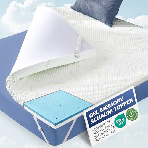 Waxberry Matratzen Topper 180x200cm (H3/H4) - 7,5cm Gel-Memory-Schaum mit 3D-Waben Bambusbezug, Atmungsaktiv & Waschbar Matratzentopper für Boxspringbett, Lattenrost & Schlafsofa