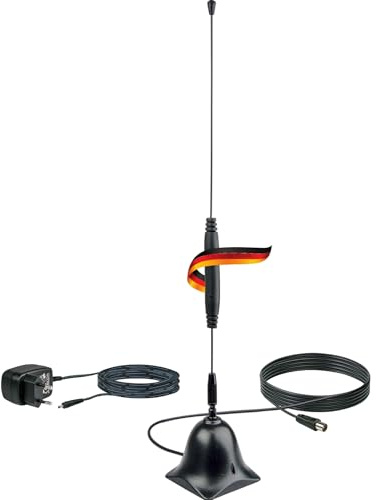 SCHWAIGER DVB-T2 Zimmerantenne aktiv, HD Stabantenne für Fernseher | Radio, inkl. LTE-Filter, TV-Antenne mit Verstärker für DAB+ & UKW, Multipositions-Innenantenne mit Netzteil