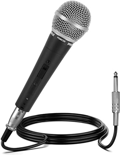 Pyle Dynamisches Mikrofon – Handmikrofon mit Kabel, Kardioid, XLR auf 6,35mm, 4,5m Länge, mit Schalter Klarer Klang und Rückkopplungsschutz - für Karaoke, Bühne und Studio - Robustes Vollmetallgehäuse