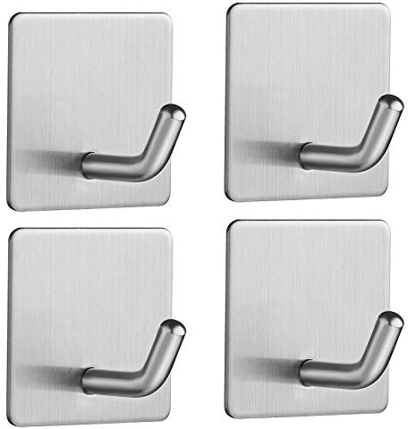 Vista Klebehaken Silber SUS304 Edelstahl Wandhaken Selbstklebend | in Bohrung, Rostfrei, Wasserdicht Handtuchhalter für Bad, WC, Küche, Büro Handtuchhaken Selbstklebend 4 PACKUNG