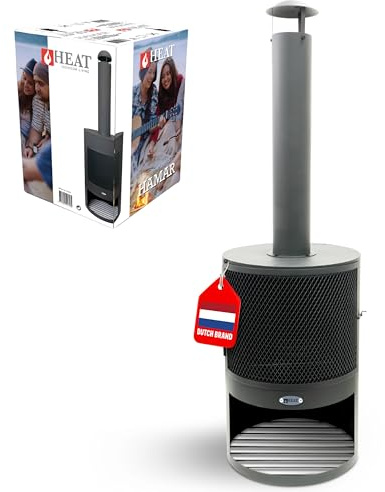 HEAT Outdoor Living Hamar Gartenkamin Schwarz - Terrassenofen - Feuerstelle für entspannte Abende - Feuersäule Outdoor - Terrassenkamin - Gartenofen aus hochwertigem Stahl - Schwarz - 47x47x148cm