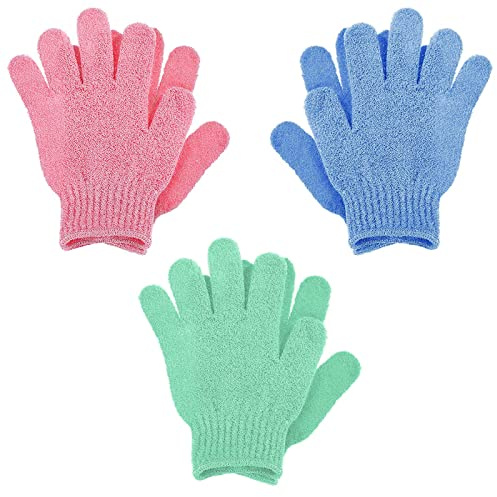 Sibba 6 Stück Peeling-Waschhandschuhe Duschhandschuh Duale Textur Badehandschuhe Peelinghandschuh für Dusche Körperpeeling Peeling Abgestorbene Haut Peeling Handschuh Natürlicher Luffa-Waschlappen