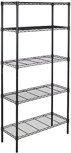 Amazon Basics Aufbewahrungseinheit mit 5 Regalböden, höhenverstellbaren Einlegeböden und Nivellierfüßen, max. Gewicht 795 kg, Schwarz, 36 D x 91 W x 183 H cm