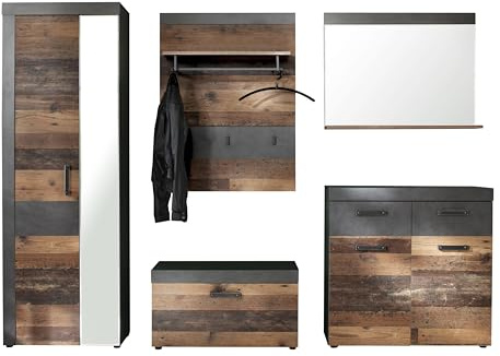 Garderobenschrank Indy Graphit Grau Matera / Old Wood · B 265 x H 192 cm | Garderobenmöbel-Kombination · Wandmontage · deckenhoch bis 192 cm · im Serienverbund