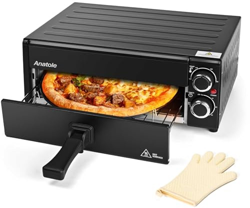 Anatole Pizzaöfen Elektrisch 12 1800W Pizza Maker Indoor Zeit Temperatur Einstellbar Pizzamaschine Multifunktional mit Abnehmbar Grill Krume Tray