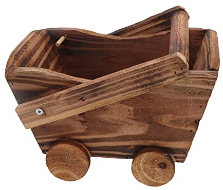 Hamwesh Holzkarre Pflanzer, Cedarwood Blumenkarren mit Rädern für Sukkulenten und Kleine Pflanzen