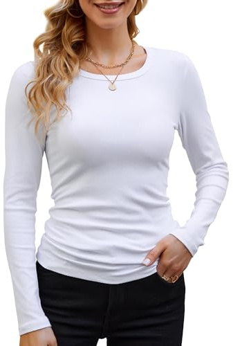 DUOEASE Langarmshirt Damen Rundhal Pullover Elegant Langarm Oberteile Rippshirt Tshirts Basic Tops