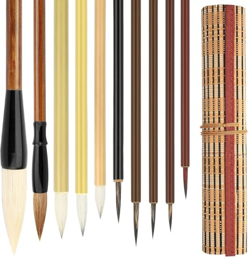 Linkstyle Chinesische Kalligraphie Pinsel, Gemischte Größe Japanische Kanji Sumi Pinsel für Anfänger Studenten, 10 Stück