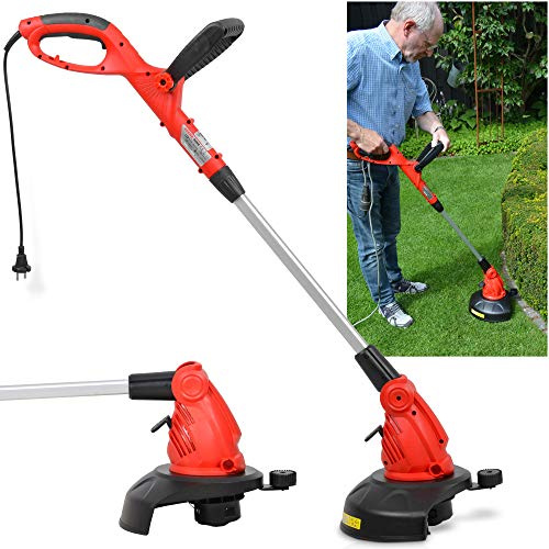 HECHT Elektro Rasentrimmer 550 W – 30 cm Schnittkreis mit Laufrad | Mit Teleskopstab, Zusatzhandgriff, 2-fach verstellbarem Motorkopf und Laufrad – für Rasenkanten & Unkraut