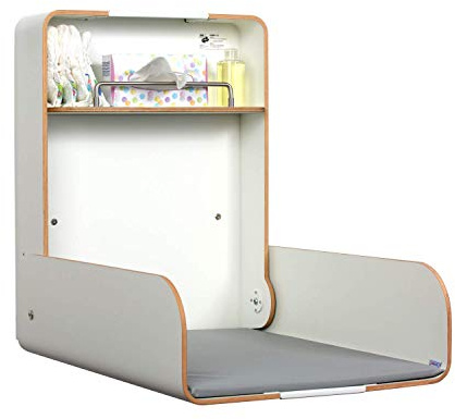 KAWAmidi white | timkid Wickeltisch | TÜV-geprüft | klappbarer & platzsparender Wandwickeltisch | inkl. grauer Wickelmatte | Ideal für den öffentlichen & privaten Bereich | Made in Germany