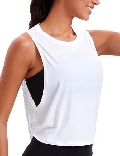 CRZ YOGA Pima Cotton Tank Top Tiefer Armausschnitt | Workout, Natürlich Weich, Loose Fit, Crop, Rundhalsausschnitt, Geknotete Seiten, Ärmelloses Shirts für Damen