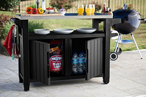 Koll Living Grilltisch/Beistelltisch XXL - Edelstahlplatte - Witterungsbeständig - Holzoptik - Modell 2027 - Nur bei Uns !