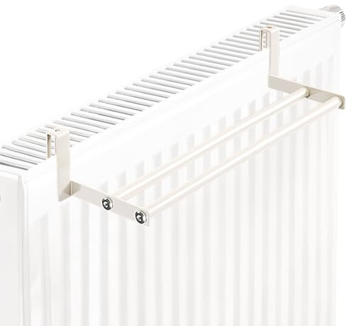 Recitem Wäscheständer für Heizkörper, 2 Stangen – 58 cm, ideal als Handtuchtrockner und Handtuchhalter für Heizung, Hakenbefestigung für platzsparendes Trocknen von Kleidung (Doppelpol)