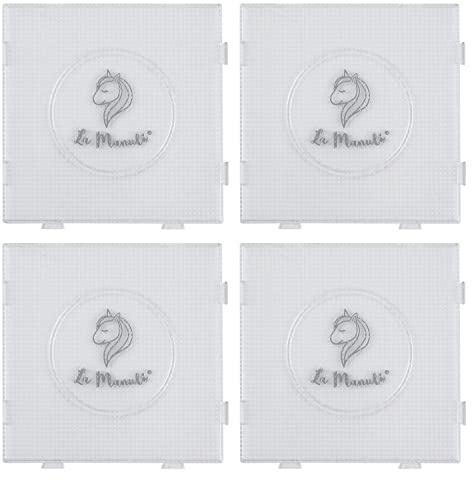 La Manuli 4x Bügelperlen Platten, Steckplatten Set, Stiftplatte Quadrat (14.5 x 14,5 cm), für 2,6mm Mini Größe Bügelperlen, Transparent