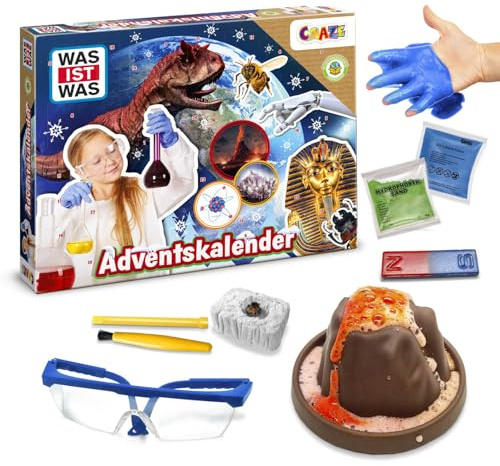 WAS IST WAS Adventskalender 2026 Kinder – 24 Experimente & Wissenschaft | 24 Türchen mit Schleim, Vulkan, Ausgrabung & 54-seitigem Buch – für Mädchen & Jungen ab 8 Jahren