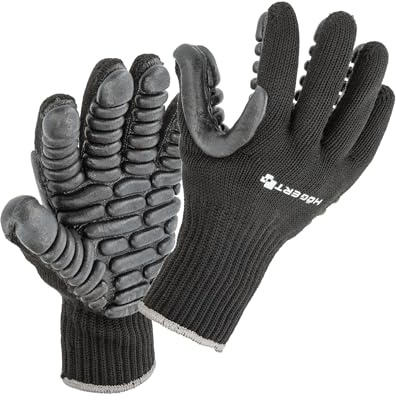 Högert Technik BROL PU-beschichtete Anti-Vibrations-Schutzhandschuhe, schwarz, Größe 9, stoßabsorbierend, abriebfest, ideal für Arbeiten mit schweren Werkzeugen