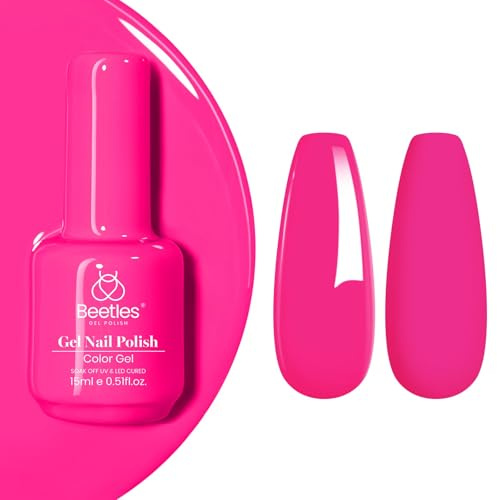 Beetles Gel Nagellack 1 Stück 15 ml Hot Pink Gel-Lack Nail Art | Gel nail Polish Pitaya Rosa Maniküre-Salon DIY Soak-Off UV Nageldesign Geschenk für Frauen