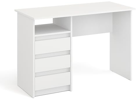 KOMTO Schreibtisch mit Schubladen - Bürotisch Computertisch Klein Arbeitstisch Büro PC-Tisch Kinderschreibtisch mit Stauraum | Moderner Schreibtisch Weiß | Oslo 110 x 50 x 74 cm