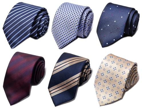 Passabin Krawatte für Herren Krawatte Gewebte Jacquard Krawatten Set 6 Stück, Gold, Rot, Himmelblau, Blau, 2.95 inches*57.5 inches