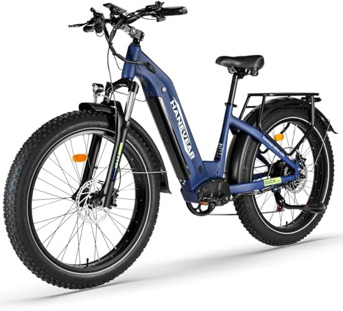HANEVEAR Elektrofahrrad für Erwachsene, 21Ah 48V austauschbarer Akku, 250W 85Nm E Fatbike, Max. Reichweite 120km+, Doppelte Ölbremsen, E-Mountainbike 26x4.0'' Offroad EBIKE (Duck ST)