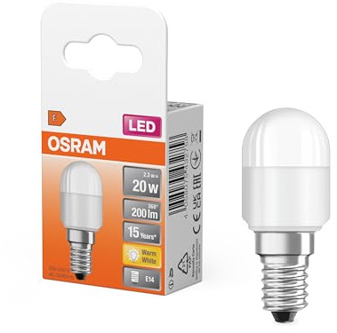Osram Lampe Special T26 für Kühlschrank mit E14 Sockel, 2,30 W, Ersatz für 20W-Glühbirne, Ausstrahlungswinkel 160 °, Warmweiß (2700K), 4058075432758