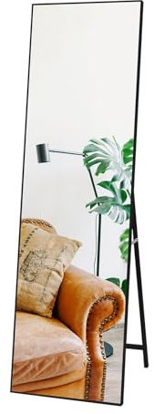 Hoikwo 140x41cm Standspiegel Ganzkörperspiegel mit Ständer, Vertikaler Wandspiegel für Schlafzimmer, Wohnzimmer, Ankleidezimmer, Flur(Schwarz Ankleidespiegel)