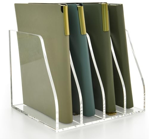 AIMOLLY Acryl Stehsammler B5, Zeitschriftenhalter aus Acryl, Aktenmagazinhalter mit 4 Fächer, Schreibtisch-Organizer für Büro-Organisation und Aufbewahrung, Schreibtisch-Organizer für School Office
