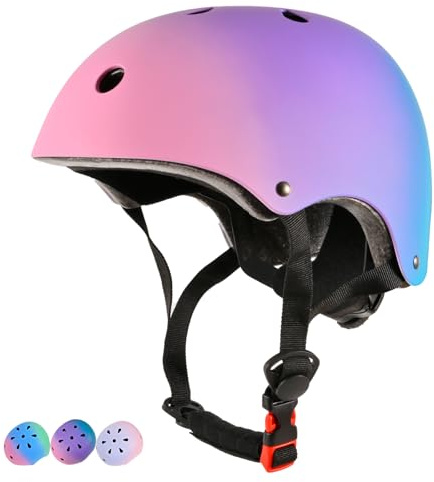 LOKJIJI Verstellbarer Kinder Fahrradhelm Skaterhelm für Mädchen Jungen Jugend, Farbe Farbverlauf Kinder Schutzhelme für Multi-Sportarten Fahrrad Skateboard Skaten, Violett, S