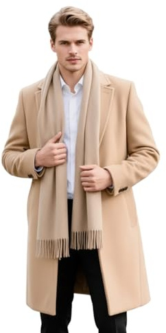 LA FERANI Herrenschal Kaschmir dünn leicht stilvoll Frühling 200x70 elegant für formelle Anlässe extra geschmeidig Kaschmirschal beige einfarbig klassisch Uni Farbe (Beige)