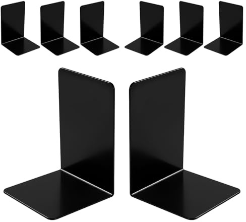 8 Stück Schwarze Buchstützen, extra groß & verstärkt Bücherstütze | Schlicht und Sturzsichere Buchstütze Für Kinderbücher, Büro, Schule & Bibliothek